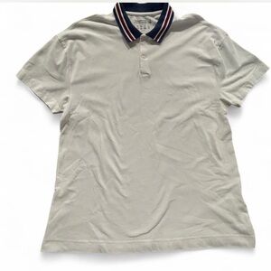 Abercrombie & Fitch White Polo Shirt with Stripe Collar | Relaxed Fit | XL